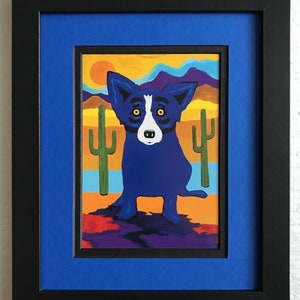 Blue Dog George Rodrigue, format carte postale « Sunshine Dog » avec cadre et passe-partout