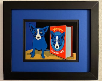 Blue Dog George Rodrigue Framed and Matted Postcard " Friend Me "