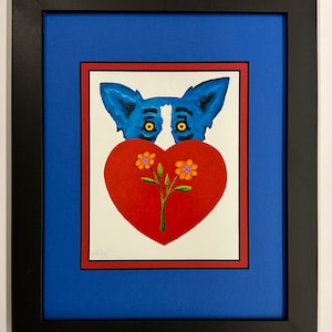 Carte postale avec cadre et passe-partout Blue Dog George Rodrigue « Love's Sneakin' Up on Me »