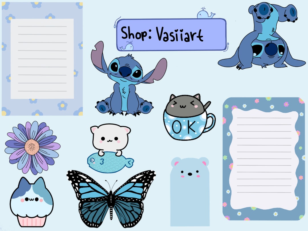 11 Blue Digital Stickers Set