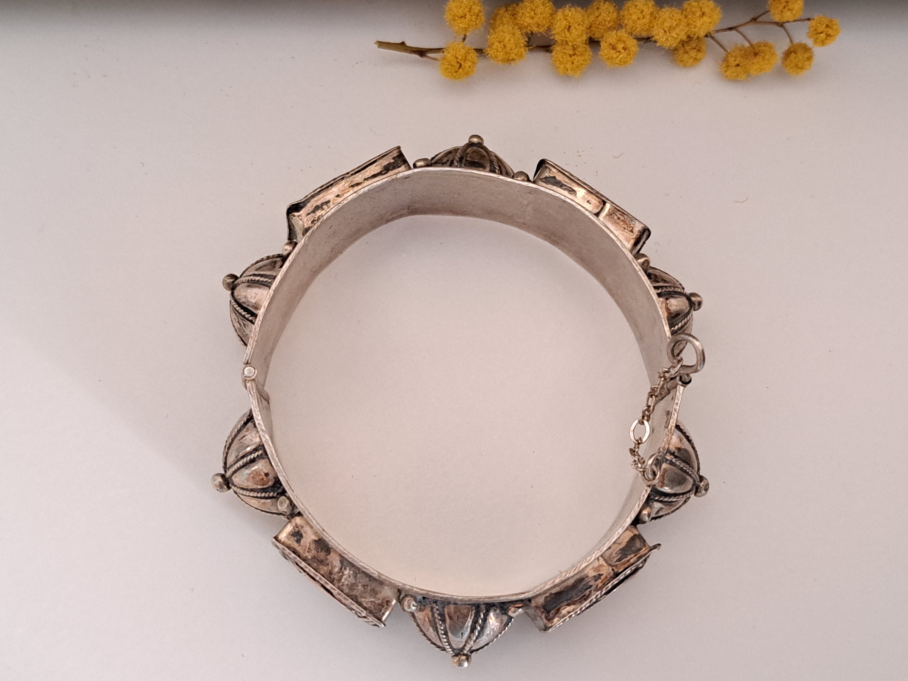 Bracelet Ancien En Argent Poinçonné - Origine Maghreb - Longueur 18cm - Bijou Ethnique D'occasion
