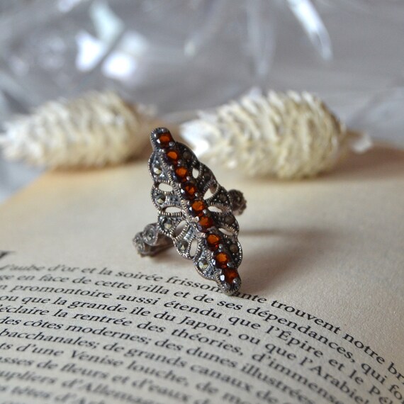 Vintage Silver Zircon Ring CA 1980. Dress Rings for Women, Art Deco Style Jewelry