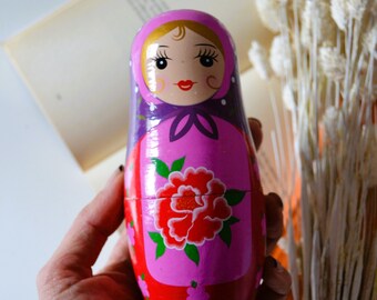 Matriochka vintage, poupées gigognes : poupées russes florales des années 1950 peintes à la main, ensemble de 5 - France