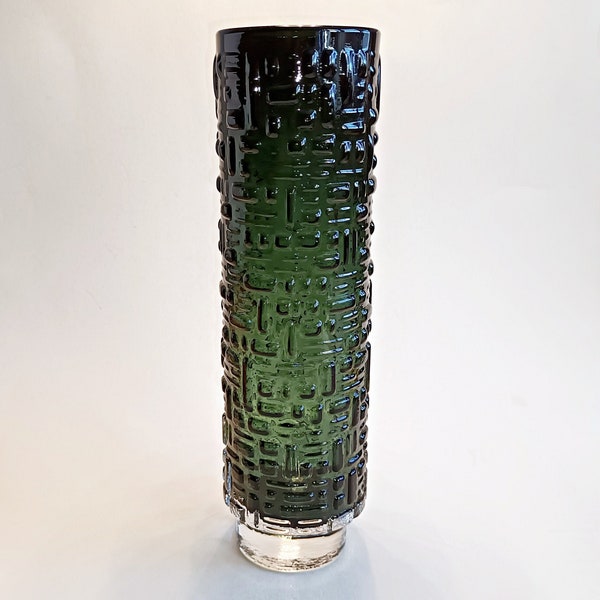 Gral Glas Vase Design Emil Funke 60er Mid Century Space Age ca.26 cm Grün Blockvase