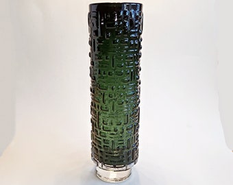 Gral Glas Vase Design Emil Funke 60er Mid Century Space Age ca.26 cm Grün Blockvase