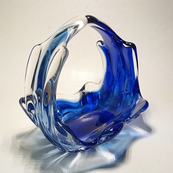 Lux Glass Austria Schale Glasschale Bonboniere 50erJahre Murano Stil Blau Zipfelschale Handarbeit