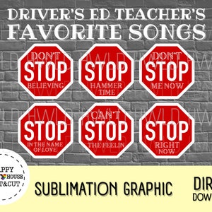 Driver's Ed Leraar Favoriete liedjes Sublimatie Grafisch | PNG van hoge kwaliteit | Grappig shirt | Voor stickers, bakken, mokken, overhemden enz.