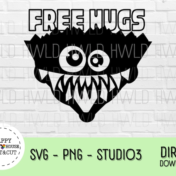 Free Hugs Huggy Wuggy Vector | SVG, PNG, STUDIO3 Files | Silly, horror movie, Poppy Playtime, toy  | For Silhouette Cameo, Cricut