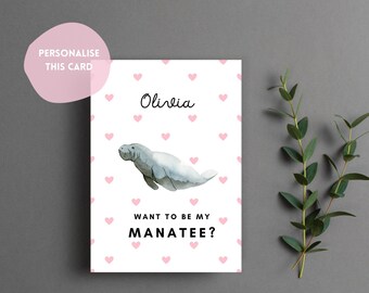Manatee Valentine Card - Etsy