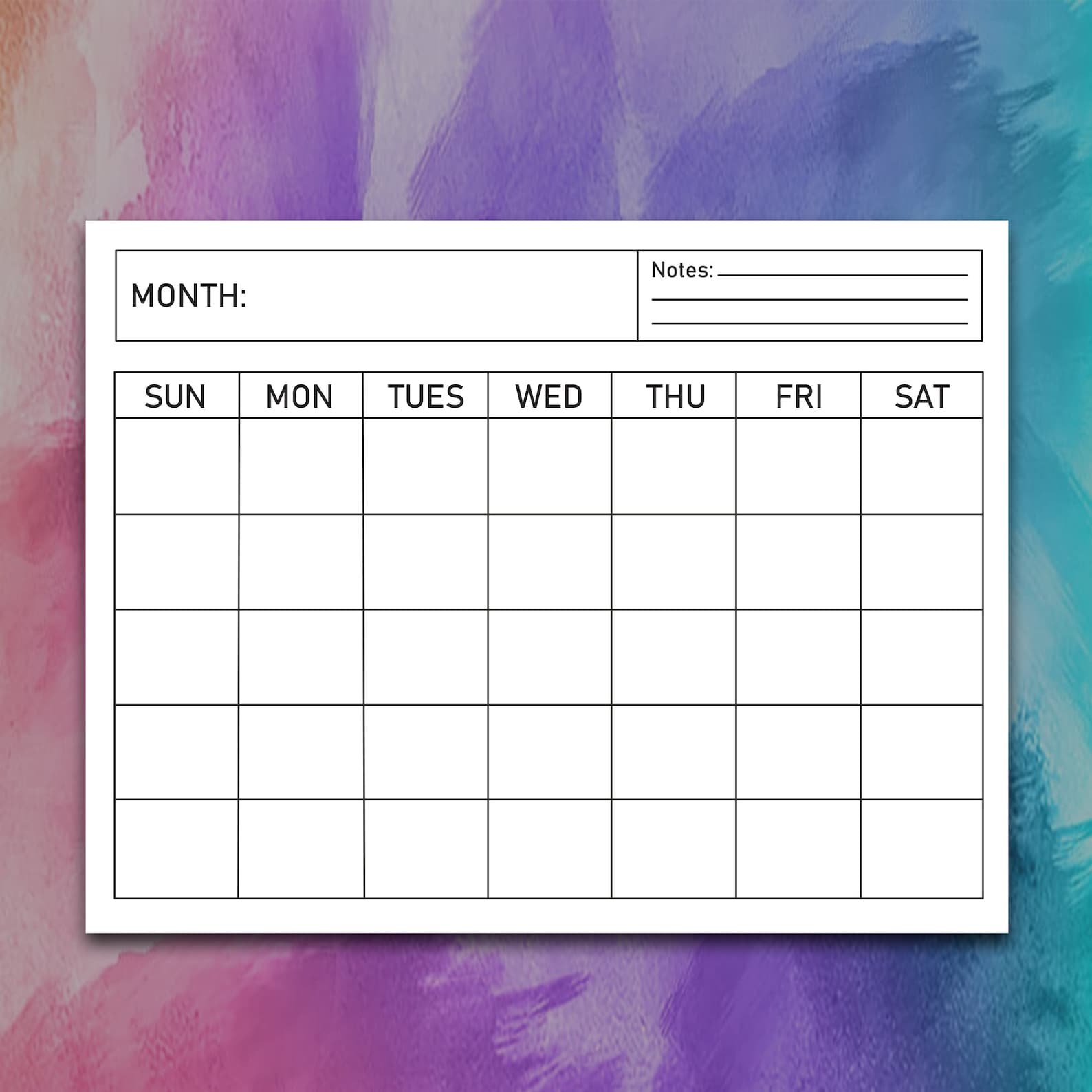 Blank Calendar Printable Digital Download Template 8.5x11 - Etsy