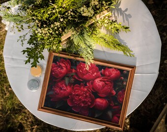 Photorealism Art Prints, Vibrant color Floral Art, Blossoming Red Peonies, Matte Horizontal Posters