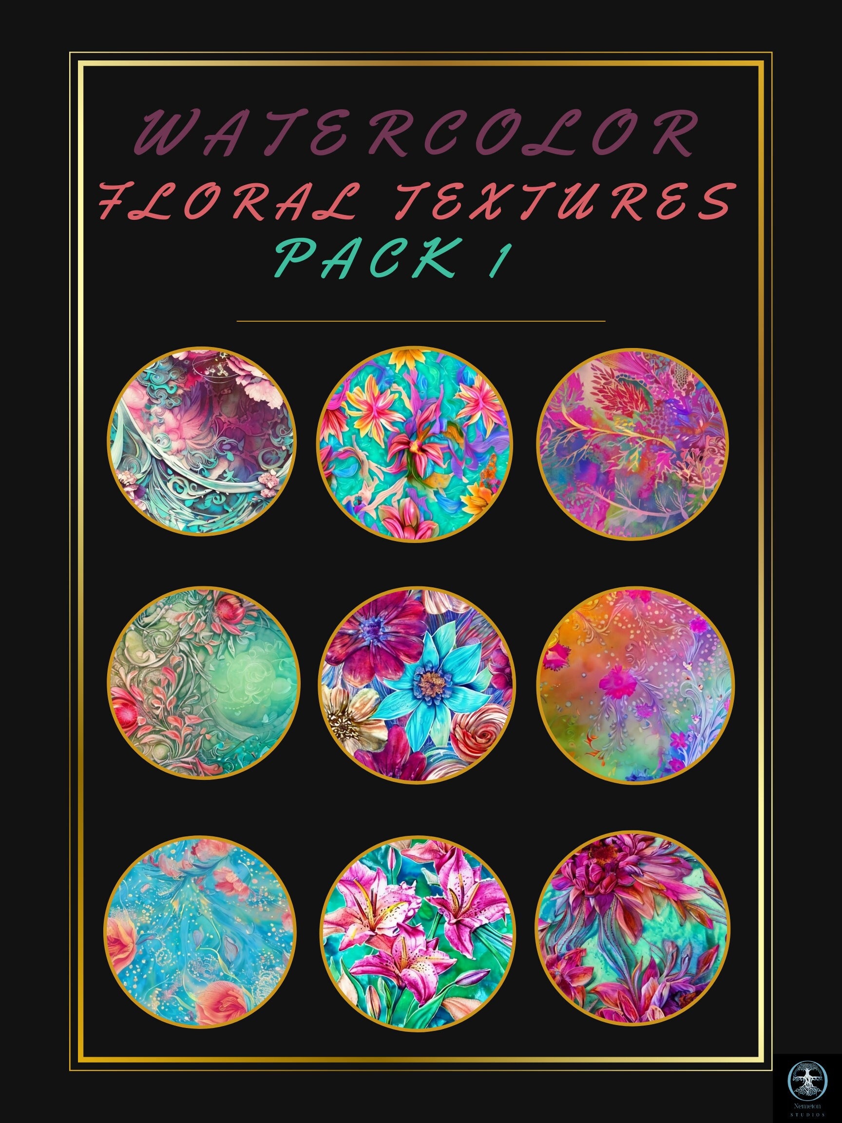 Digital Textures, Commercial Use, Watercolor Floral