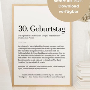 Geldgeschenk mit lustiger Definition zum 30 Geburtstag, Poster 30 Geburtstag, Geschenk Geburtstag, Geburtstagsgeschenk, PDF, versch Größen
