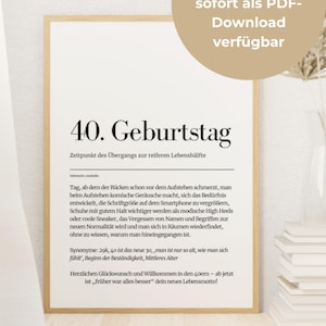 Cadeau en espèces avec définition amusante pour 40 ans, affiche 40 ans, cadeau anniversaire, cadeau d'anniversaire, PDF, différentes tailles