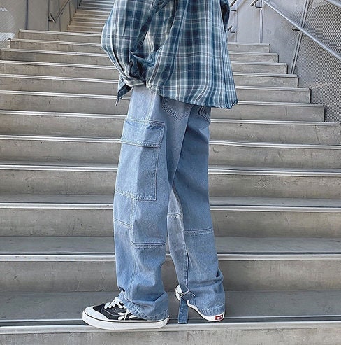 Wide Leg Denim Cargo Pants Skate Jeans Baggy Loose Fit - Etsy