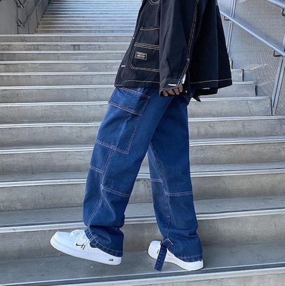Wide Leg Denim Cargo Pants Skate Jeans Baggy Loose Fit INDIGO Etsy