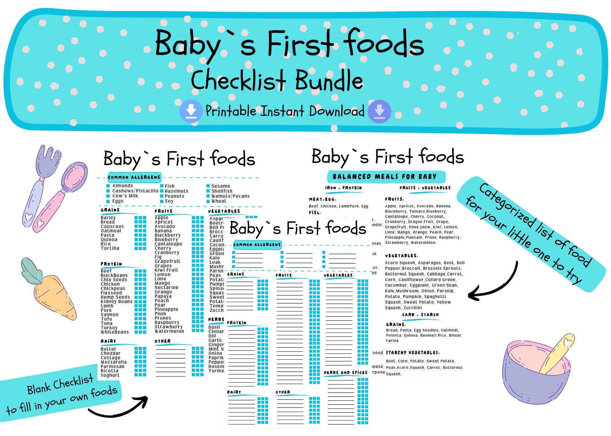 Baby's First Foods Bundle-printable Checklist, Tracker, BLW Foods