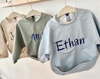 Personalized Long Sleeve Bib- Full Sleeve Custom Bib-Toddler Waterproof Bib-BLW Bib -Kids Apron-Unique Baby Shower & 1st Birthday Gift