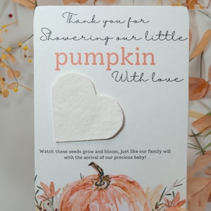 Lembrancinha de chá de bebê de abóbora pequena, lembrancinha de chá de bebê personalizada, lembrancinha de festa de cartão de papel semente, chá de outono, abóbora