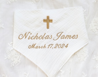 Personalized Baptism Bandana - Thoughtful Baby Baptism Gift, Baptism Keepsake, Baptism Gown, Unique Baptismal Gift-Custom Kepsake