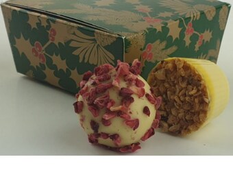 4 x Christmas themed holly box containing 4 x Swiss Chocolate Truffles. Vegan option available.  Christmas gifts
