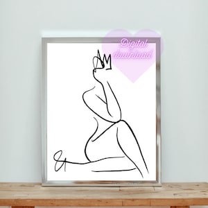 Minimalist art| Female line art | Digital download| Printable art |Fashion Woman Line Art Print | Queen art