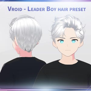 Puede incluir: Un peinado blanco, corto y en capas para un avatar virtual. El peinado está peinado con raya lateral y tiene un aspecto ligeramente desordenado. El avatar lleva una camisa negra.