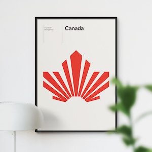 Minimalistisches kanadisches Ahornblatt Poster, kanadischer Druck, Mid Century Kanada Wandkunst, True North Strong and Free Print