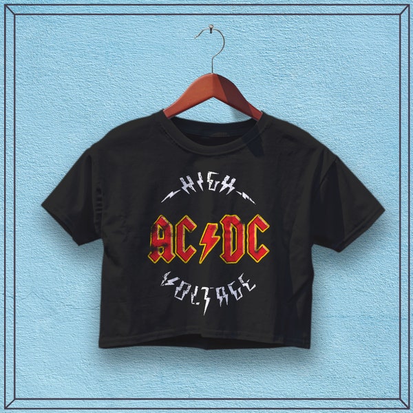 Vintage ACDC High Voltage Crop Top - Music Shirt, Women Shirts, ACDC Shirt, Trendy Shirt, Y2K Crop Top