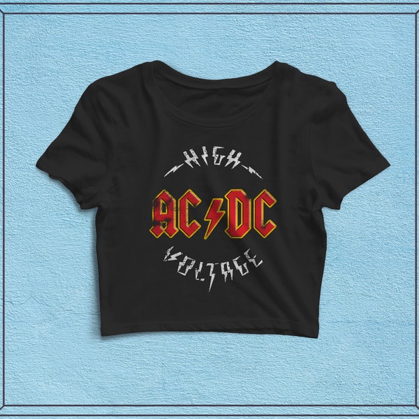 Vintage ACDC High Voltage Crop Top - Music Shirt, Women Shirts, ACDC Shirt, Trendy Shirt, Y2K Crop Top