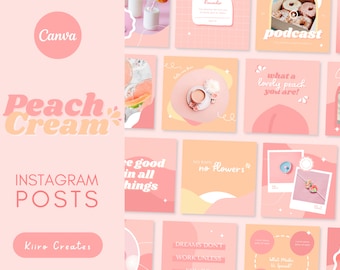 50 Instagram-postsjablonen Canva - Instagram-branding - Bright Fun Blog Pastel oranje roze Instagram-sjabloon - Kiiro maakt perzikcrème