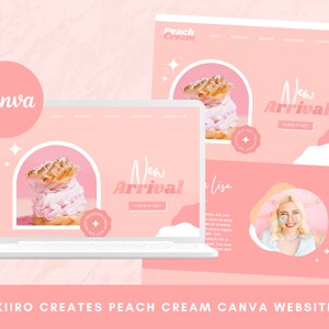 Pink Canva Website Template - Canva Landing Page - Website Theme - Bright Pastel Bakery Pink Website Template - Kiiro Creates Peach Cream