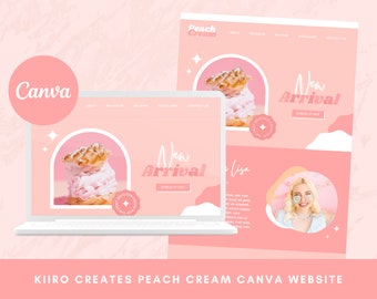 Plantilla de sitio web de Pink Canva - Página de inicio de Canva - Tema del sitio web - Plantilla de sitio web de Bright Pastel Bakery Pink - Kiiro crea crema de melocotón