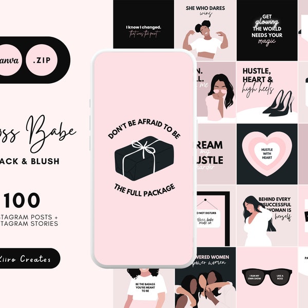 Pink Bold Boss Babe Instagram Bundle Canva - Instagram Boss Lady Quotes - That Girl Power Girl Boss Instagram - Kiiro Creates Done For You