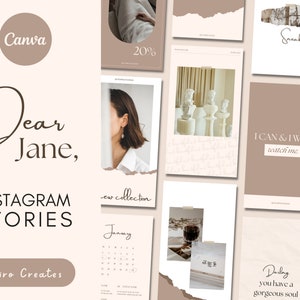 50 Instagram Story Templates Canva - Instagram Branding - Minimalist Aesthetic Neutral Beige Instagram Template - Kiiro Creates Dear Jane,