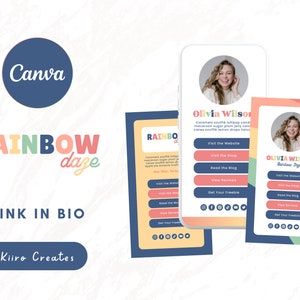 Link in Bio Template Canva - Linktree Canva Template - Instagram Landing Page - Bright Colorful Bio Link Canva - Kiiro Creates Rainbow Daze