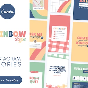 50 Instagram Story Templates Canva - Instagram Branding - Positivity Bright Colorful Playful Instagram Template - Kiiro Creates Rainbow Daze