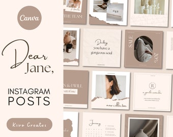 50 Instagram Post Templates Canva - Instagram Branding - Minimalist Aesthetic Brown Beige Instagram Template - Kiiro Creates Dear Jane,