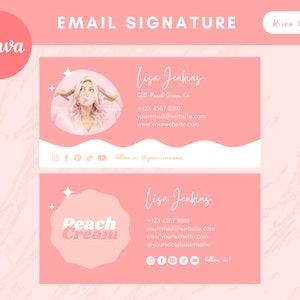 Pink Email Signature Template Canva - Pastel Bright Branding Business Email - Outlook Gmail Custom Signature - Kiiro Creates Peach Cream