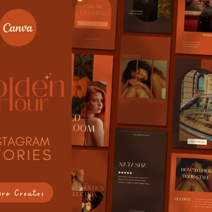 50 Instagram Story Vorlagen Canva - Instagram Branding - Elegante Schatten Braun Orange Blog Instagram Vorlage - Kiiro Erstellt Goldene Stunde