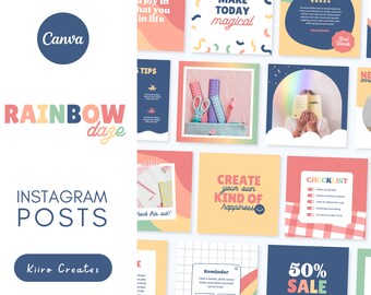 50 Instagram Post Templates Canva - Instagram Branding - Strahlende Positivität Pastell Bunt Instagram Template - Kiiro Erstellt Rainbow Daze