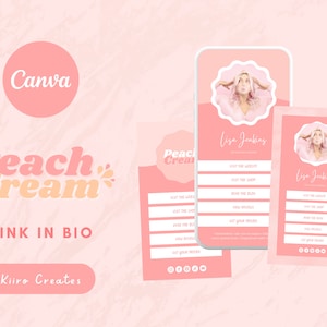 Link in Bio Template Canva - Linktree Canva Template - Instagram Landing Page - Bright Pink Bio Link Canva - Kiiro Creates Peach Cream