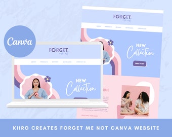 Speelse Canva-websitesjabloon - Canva-bestemmingspagina - Websitethema - Blauw Paars Roze Boho-websitesjabloon - Kiiro maakt Vergeet me niet