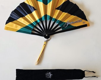 Bamboo Folding Hand Fan, Jamaica Flag, Clacking Festival Fan, Carnival Accessory, Gift for Her