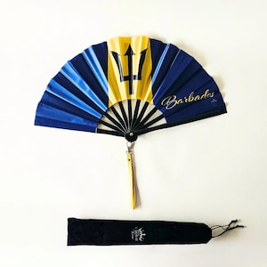 Bamboo Folding Hand Fan, Barbados Flag, Clacking Festival Fan, Carnival Accessory, Gift for Her