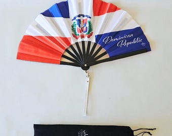 Abanico plegable de bambú, bandera de la República Dominicana, abanico festivo, accesorio de carnaval, regalo para ella.