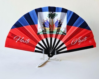 Abanico plegable de bambú, bandera de Haití y Haití, abanico para festivales, accesorio de carnaval, regalo para ella.