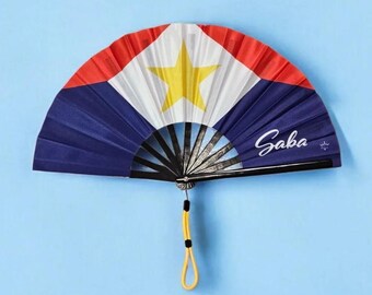 Abanico plegable de bambú, bandera de Saba, abanico para festivales, accesorio de carnaval, regalo para ella.