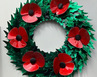 Upcycled drinks can, round, poppy, wreath, gift, poppies, home decor, door hanging, autumnal, Christmas