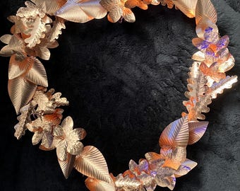 Handmade Copper Leaf Heart Wreath, Anniversary Gift, 14 Inch
